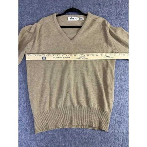 Vintage Balada 100% Lambwool XL Beige Tan Long Sleeve V Neck Sweater Womens - Picture 6 of 13